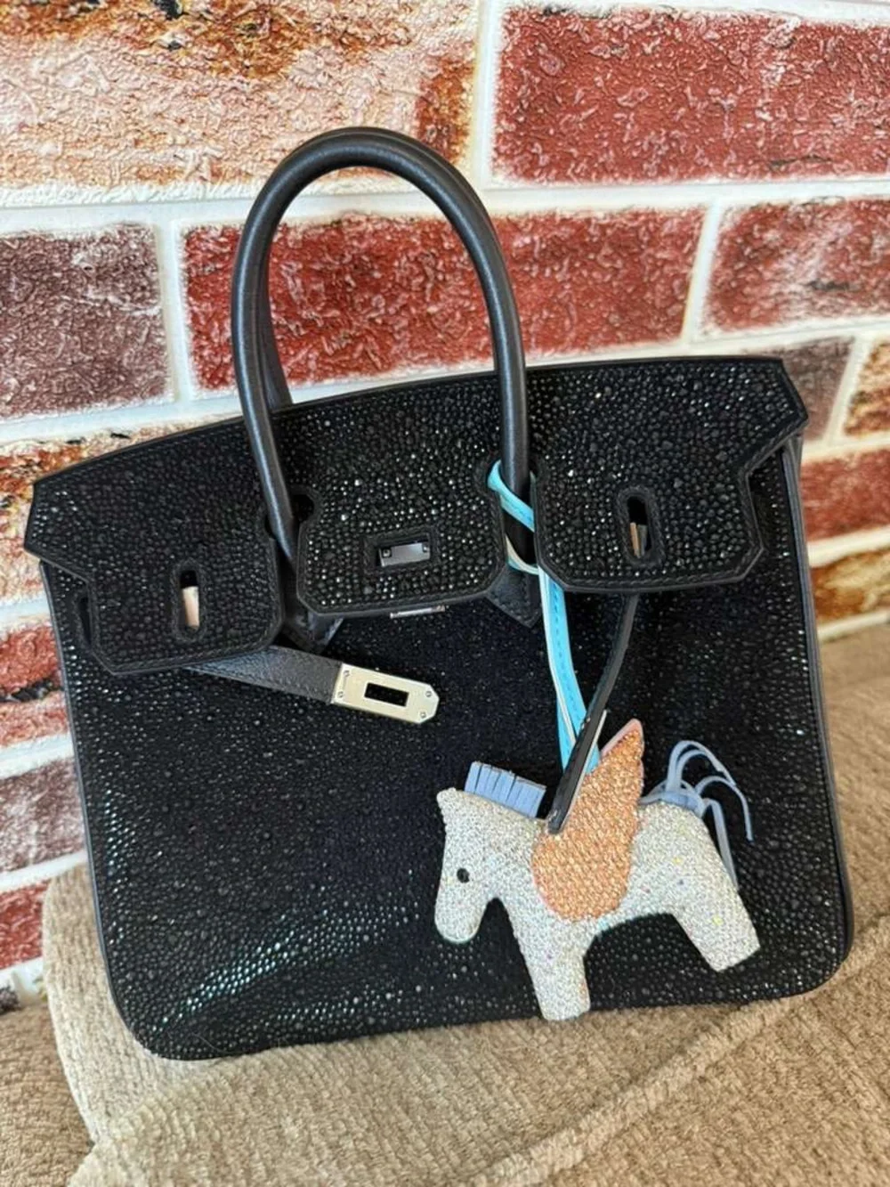 Noir Black Crystal swift verso Leather suede Doblis bling h Birkin 25 PHW import